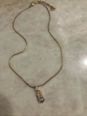 Dior Gold Necklace with Clear and White Crystal Pendant